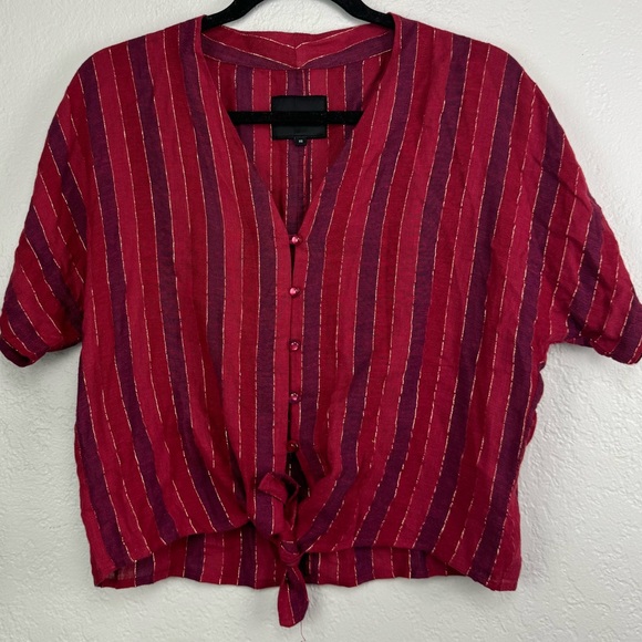 Rails Thea Rouge Stripe Red Metallic Tie Front Crop Top XS - Picture 3 of 11